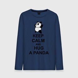 Лонгслив хлопковый мужской Keep Calm & Hug A Panda, цвет: тёмно-синий