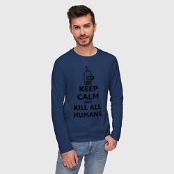 Лонгслив хлопковый мужской Keep Calm & Kill All Humans, цвет: тёмно-синий — фото 2