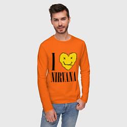 Лонгслив хлопковый мужской I love Nirvana цвета оранжевый — фото 2