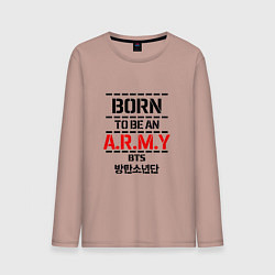 Лонгслив хлопковый мужской Born to be an ARMY BTS, цвет: пыльно-розовый