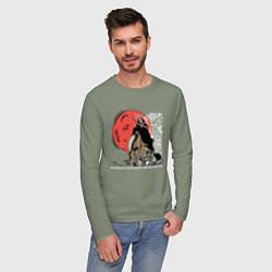 Лонгслив хлопковый мужской Темный всадник, цвет: авокадо — фото 2