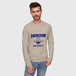 Лонгслив хлопковый мужской MGU Moscow University, цвет: миндальный — фото 2