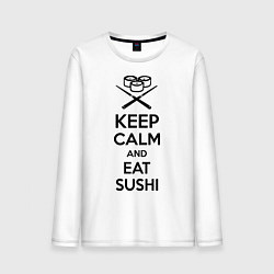 Лонгслив хлопковый мужской Keep Calm & Eat Sushi цвета белый — фото 1