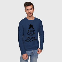 Лонгслив хлопковый мужской Keep Calm & Play Hockey, цвет: тёмно-синий — фото 2