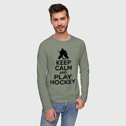 Лонгслив хлопковый мужской Keep Calm & Play Hockey, цвет: авокадо — фото 2