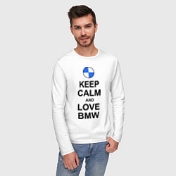 Лонгслив хлопковый мужской Keep Calm & Love Bmw, цвет: белый — фото 2
