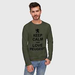 Лонгслив хлопковый мужской Keep Calm & Love Peugeot цвета меланж-хаки — фото 2