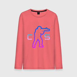 Лонгслив хлопковый мужской CS - логотип с бойцом, цвет: коралловый