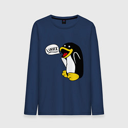 Лонгслив хлопковый мужской Пингвин: Linux, цвет: тёмно-синий