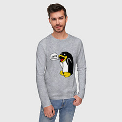 Лонгслив хлопковый мужской Пингвин: Linux, цвет: меланж — фото 2
