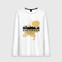 Лонгслив хлопковый мужской Амстердам - Голландия, цвет: белый