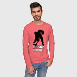 Лонгслив хлопковый мужской Russian Black Hockey, цвет: коралловый — фото 2