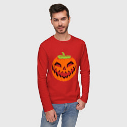 Лонгслив хлопковый мужской Хэллоуин тыква, цвет: красный — фото 2
