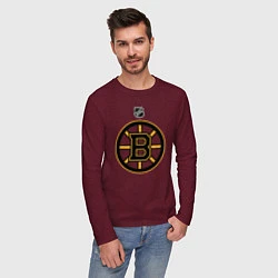 Лонгслив хлопковый мужской Boston Bruins NHL, цвет: меланж-бордовый — фото 2