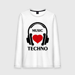 Лонгслив хлопковый мужской Techno Music is Love, цвет: белый