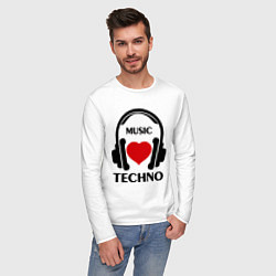 Лонгслив хлопковый мужской Techno Music is Love, цвет: белый — фото 2