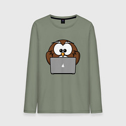 Лонгслив хлопковый мужской Сова с ноутбуком, цвет: авокадо