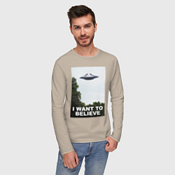 Лонгслив хлопковый мужской I WANT TO BELIEVE, цвет: миндальный — фото 2