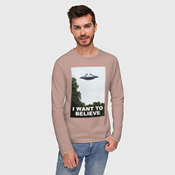 Лонгслив хлопковый мужской I WANT TO BELIEVE, цвет: пыльно-розовый — фото 2