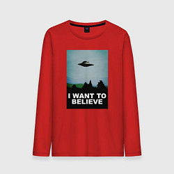 Лонгслив хлопковый мужской I WANT TO BELIEVE, цвет: красный