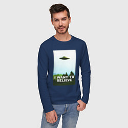 Лонгслив хлопковый мужской I WANT TO BELIEVE, цвет: тёмно-синий — фото 2