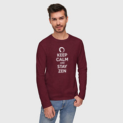 Лонгслив хлопковый мужской Keep calm & stay Zen, цвет: меланж-бордовый — фото 2