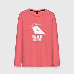 Лонгслив хлопковый мужской I want to believe кот, цвет: коралловый