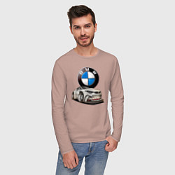 Лонгслив хлопковый мужской BMW оскал, цвет: пыльно-розовый — фото 2
