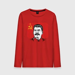 Лонгслив хлопковый мужской Сталин и флаг СССР, цвет: красный