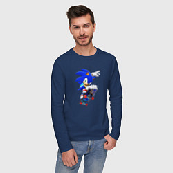 Лонгслив хлопковый мужской SONIC, цвет: тёмно-синий — фото 2