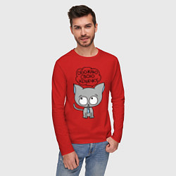 Лонгслив хлопковый мужской Обожаю свою кошечку, цвет: красный — фото 2