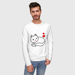 Лонгслив хлопковый мужской Ласковый котик, цвет: белый — фото 2