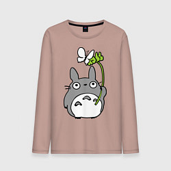 Лонгслив хлопковый мужской Totoro и бабочка, цвет: пыльно-розовый