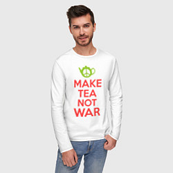 Лонгслив хлопковый мужской Make tea not war, цвет: белый — фото 2