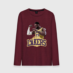 Лонгслив хлопковый мужской LeBron - Lakers цвета меланж-бордовый — фото 1