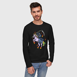 Лонгслив хлопковый мужской Смерть на единороге, цвет: черный — фото 2