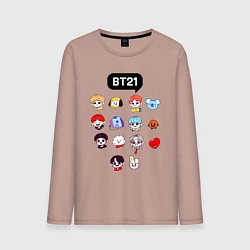 Лонгслив хлопковый мужской BTS BT21, цвет: пыльно-розовый