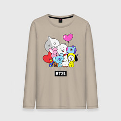 Лонгслив хлопковый мужской BT21, цвет: миндальный