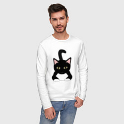 Лонгслив хлопковый мужской Черный кот, цвет: белый — фото 2