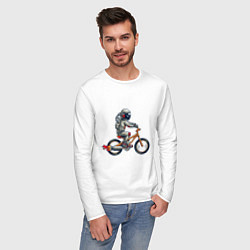 Лонгслив хлопковый мужской Астронавт на велосипеде, цвет: белый — фото 2