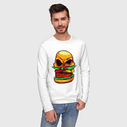 Лонгслив хлопковый мужской Голодный бургер, цвет: белый — фото 2