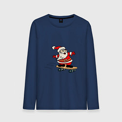 Лонгслив хлопковый мужской Санта на скейтборде, цвет: тёмно-синий
