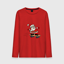 Лонгслив хлопковый мужской Санта на скейтборде, цвет: красный