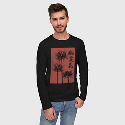 Лонгслив хлопковый мужской Призрачный цветок, цвет: черный — фото 2