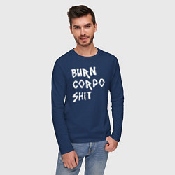 Лонгслив хлопковый мужской BURN CORPO SHIT, цвет: тёмно-синий — фото 2