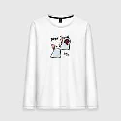 Лонгслив хлопковый мужской Pop Cat, цвет: белый