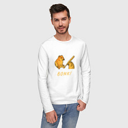 Лонгслив хлопковый мужской Doge Bonk go to horny jail, цвет: белый — фото 2