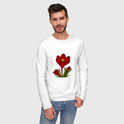 Лонгслив хлопковый мужской Красные тюльпаны, цвет: белый — фото 2