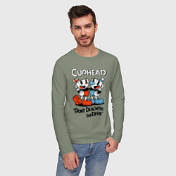 Лонгслив хлопковый мужской Cuphead, Dont deal with devil, цвет: авокадо — фото 2