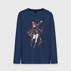 Лонгслив хлопковый мужской Весёлая Ху Тао, цвет: тёмно-синий